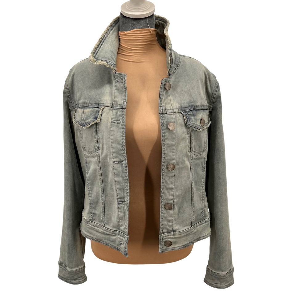 Tommy Bahama Denim Jacket Womens Medium Light Wash Frayed Distressed Cotton
